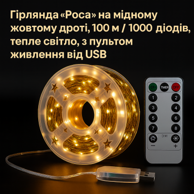 Гирлянда Росса 100 м/1000 High-Brightness LED, IP44, теплый свет, USB + пульт №0