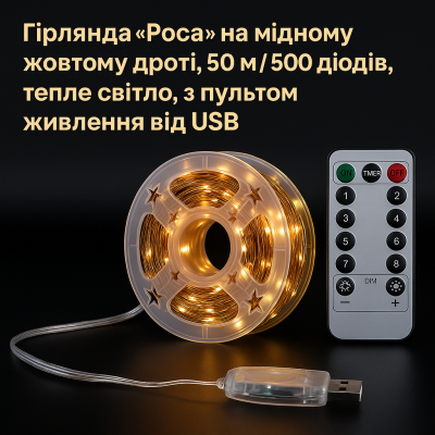 Гирлянда Росса 50 м/500 Mini-LED, теплый свет, USB + пульт №0