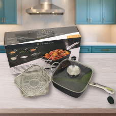 Сковорода фритюрница с крышкой с антипригарным покрытием 3в1.