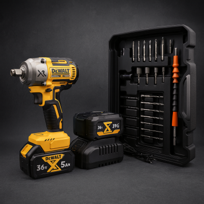 DeWALT гайковерт акумуляторний 36V безщітковий з кейсом, 2×5Ah акумуляторами та набором насадок №0