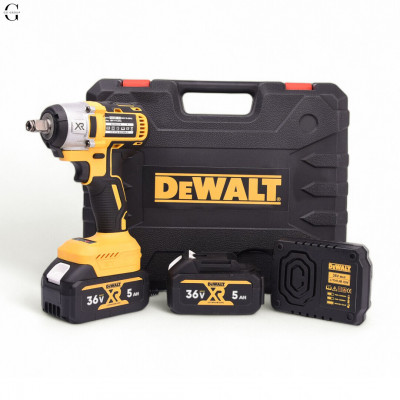 DeWALT гайковерт акумуляторний 36V безщітковий з кейсом, 2×5Ah акумуляторами та набором насадок №2