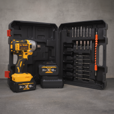 DeWALT гайковерт акумуляторний 24V безщітковий з кейсом, 2×10Ah акумуляторами та набором насадок