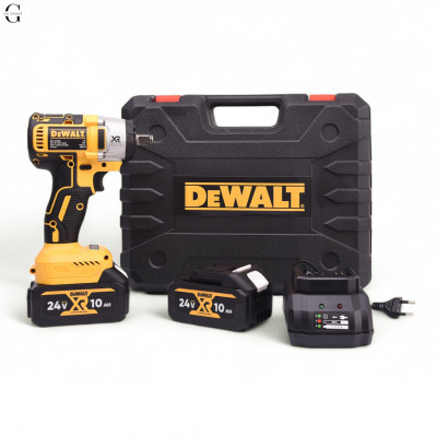 DeWALT гайковерт акумуляторний 24V безщітковий з кейсом, 2×10Ah акумуляторами та набором насадок №2