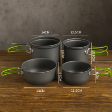 Похідний набір посуду Cooking Set SY-201 з анодованого алюмінію, 4 предмети, компактний для кемпінгу
