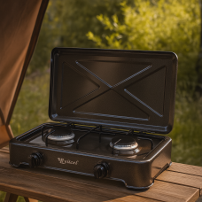 Плита газова настільна YUCEL O-200-LPG-black, 2 конфорки, емаль, з кришкою, ТУРЦІЯ