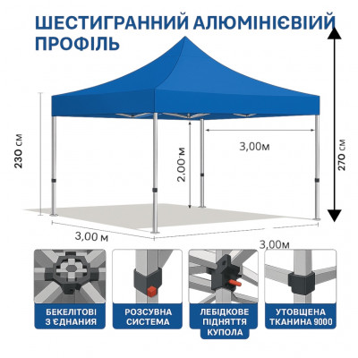Намет PREMIUM 3×3 м | Польський намет з лебідкою та алюмінієвим каркасом №0