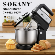 Міксер стаціонарний Sokany CX-6652 з чашею 3,5 л з нержавіючої сталі, 5 швидкостей, 2 насадки