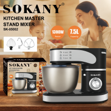 Планетарный миксер Sokany SK-05002 1300Вт из чаши 7.5л из нержавеющей стали, тестомисс с насадками.