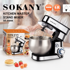 Планетарный миксер-тестомис 2000Вт с металлической чашей 6 л SK-05008, 6 скоростей, 3 насадки