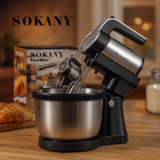 Тестоміс електричний Sokany SK-6662 1000Вт із чашею 4 л з нержавіючої сталі, 5 швидкостей, міксер 2в1