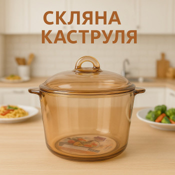 Скляна кастрюля із жароміцного скла 2,5 л