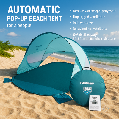 Пляжная палатка Bestway Pavillo Pop-Up 2-местная автоматическая черепаха с окнами и чехлом №0