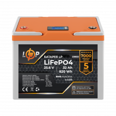 Акумулятор LP LiFePO4 25,6V - 32 Ah (820Wh) (BMS 60А/30A) пластик LCD для ДБЖ