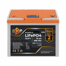 Акумулятор LP LiFePO4 12,8V - 70 Ah 896Wh) (BMS 80A/40А) пластик LCD