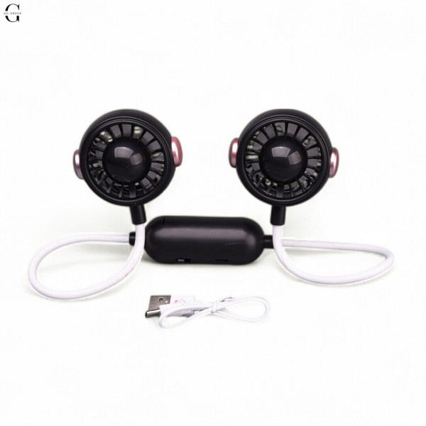 Портативний подвійний вентилятор на шию MK 5672, 60 см, акумулятор, USB Type-C, 2 режими Чорний