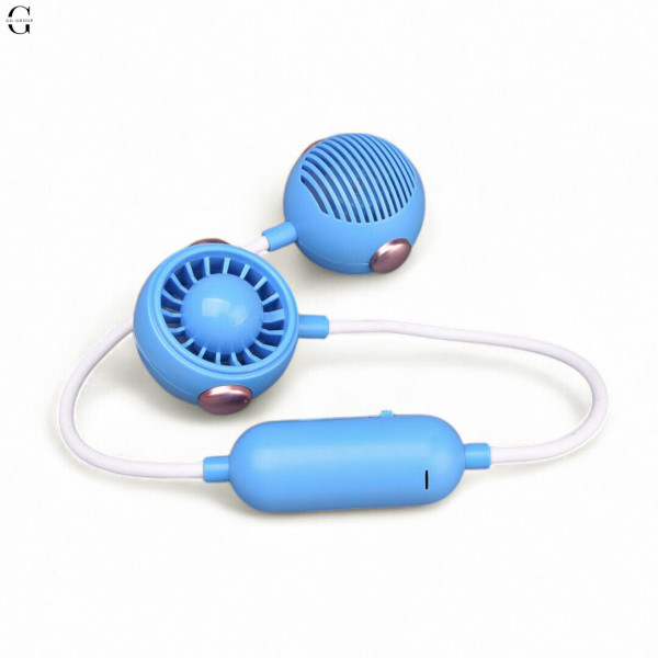 Портативний подвійний вентилятор на шию MK 5672, 60 см, акумулятор, USB Type-C, 2 режими Синій