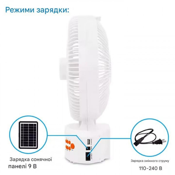Вентилятор акумуляторний 12″ EP-312 із сонячною панеллю, Bluetooth, FM-радіо та LED-підсвіткою