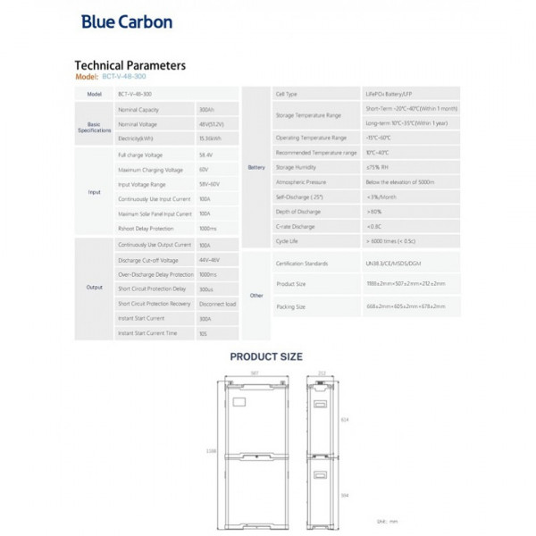Акумуляторна батарея Blue Carbon LiFePo4 48V 300Ah 15.36kWh BCT-V-48-300