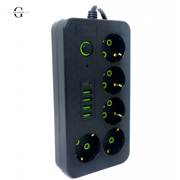 Сетевой фильтр 2500Вт, 3м, HG-2505 , Черный / Удлинитель с USB / Переноска-розетка