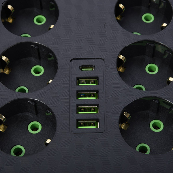 Мережевий фільтр Подовжувач USB ТК-11 (8×220В + 4×USB + 1×Type-C), F16u, чорний, 5 м