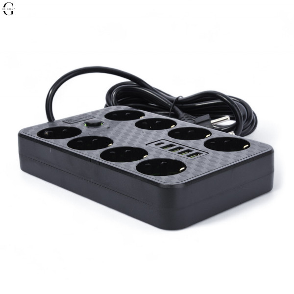 Мережевий фільтр Подовжувач USB ТК-11 (8×220В + 4×USB + 1×Type-C), F16u, чорний, 5 м