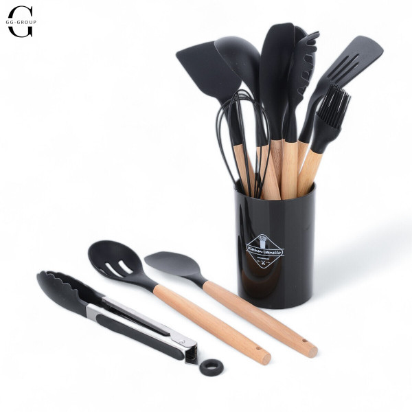 Силіконовий кухонний набір аксесуарів Kitchen stuff 12 предметів BLACK