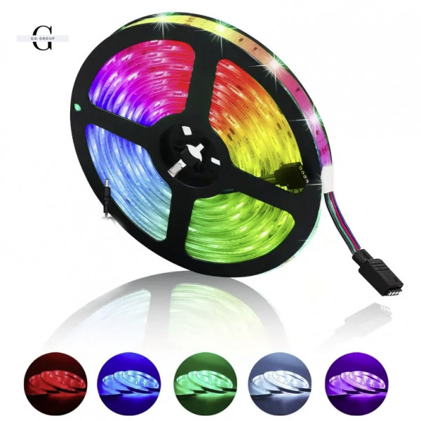 Світлодіодна стрічка 5050 RGB - 16 кольорів, IP65, 55 люмен, 9000 годин роботи від USB 5V з Bluetooth та мобільним додатком