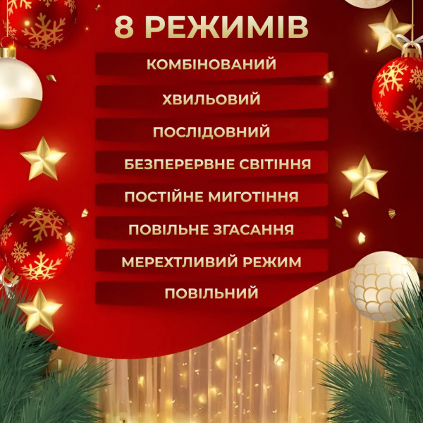 Гірлянда штора світлодіодна GarlandoPro Роса 200LED 2х2м 8 ліній 8 режимів гірлянда крапля роси Жовтий+пульт