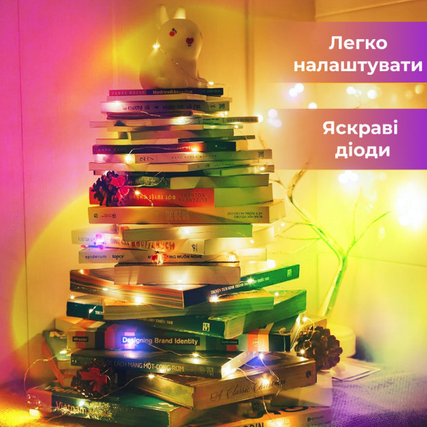 Гірлянда світлодіодна на батарейках+USB GarlandoPro 50LED 5м мідний провід гірлянди роса