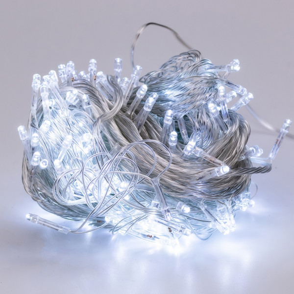 Гірлянда нитка 22м на 500 LED лампочок світлодіодна прозорий провід 8 режимів роботи Білий