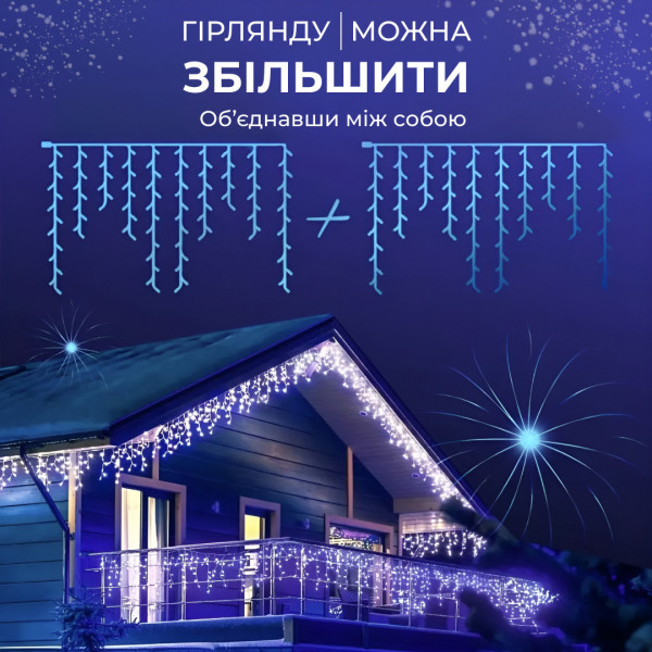 Гірлянда вулична світлодіодна 100 LED 3 метри білий дріт бахрома 18 ниток Синій
