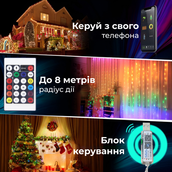 Розумна гірлянда GarlandoPro 1733041ML 200LED 2m Multicolor смарт гірлянда
