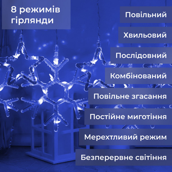 Гірлянда штора 3х0, 9м сніжинка зірка на 145 LED лампочок світлодіодна 10 шт Синій