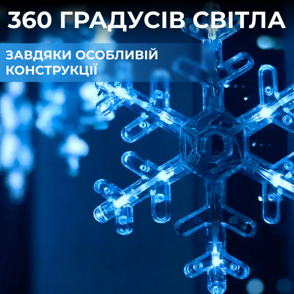 Гірлянда світлодіодна штора GarlandoPro сніжинка та зірка 12 фігур 3х1 м гірлянда зірка Синій