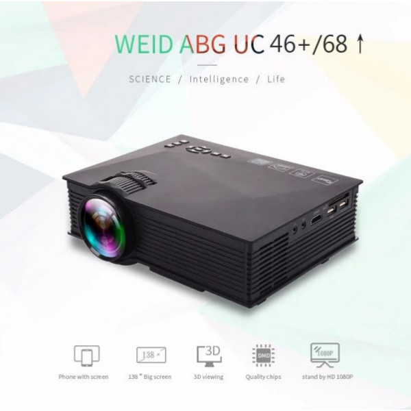 Проектор Мультимедійний Wi-Fi UNIC UC68 BK, домашній кінотеатр 1800 люмен, світлодіодний проектор HD 1080p