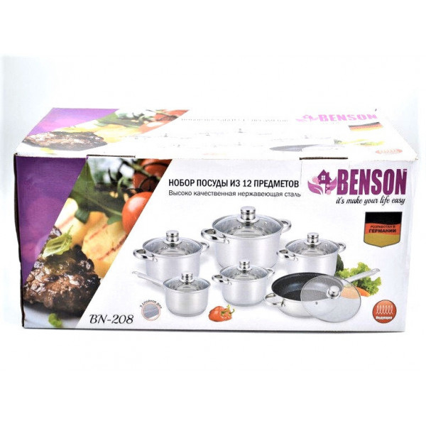 Набор посуды Benson BN-208 (емкость 2,1л, 2,1л, 2,9л, 3,9л, 6,5л, 3,4л)
