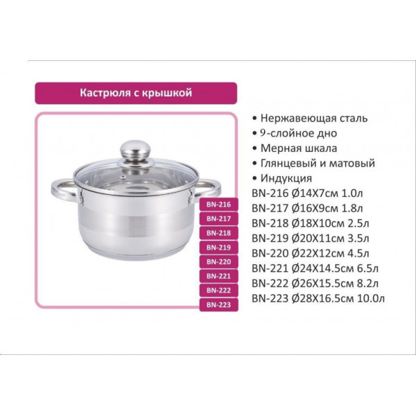 Каструля з кришкою Benson BN-222 (ємність 8.2 л)