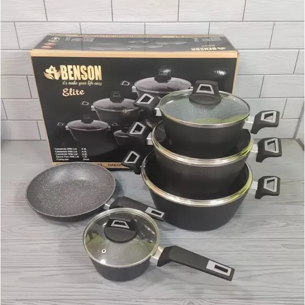 Набор посуды с мармуровым антипригарным покрытием Benson BN-343.