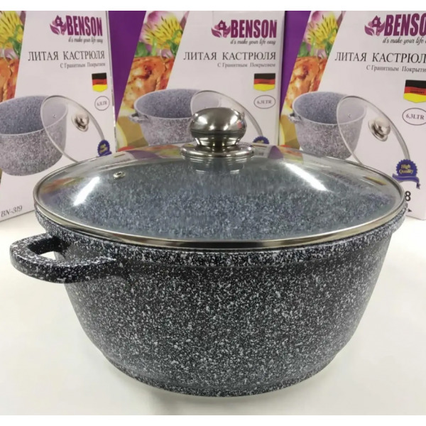 Каструля (казан) із гранітним покриттям Benson BN-318 (ємність 5.8 л)