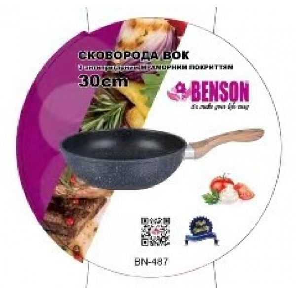 Сковорода WOK с антипригарным мраморным покрытием Benson BN-487 Ø30см