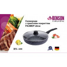 Сковорода з кришкою з антипригарним гранітним покриттям Benson BN-520 (28*8см)