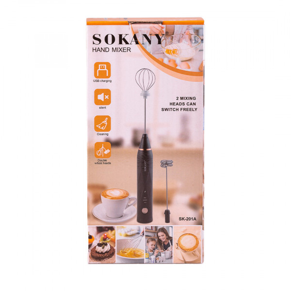 Капучінатор акумуляторний 1200 мАч безшумний з USB зарядкою 2 насадки Sokany SK-201A Чорний