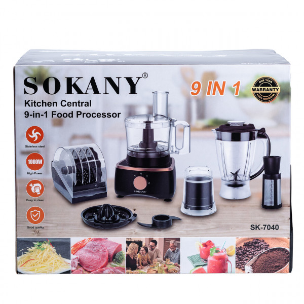 Кухонний комбайн 7 в 1 1000 Вт міксер кавомолка м'ясорубка та слайсер Sokany