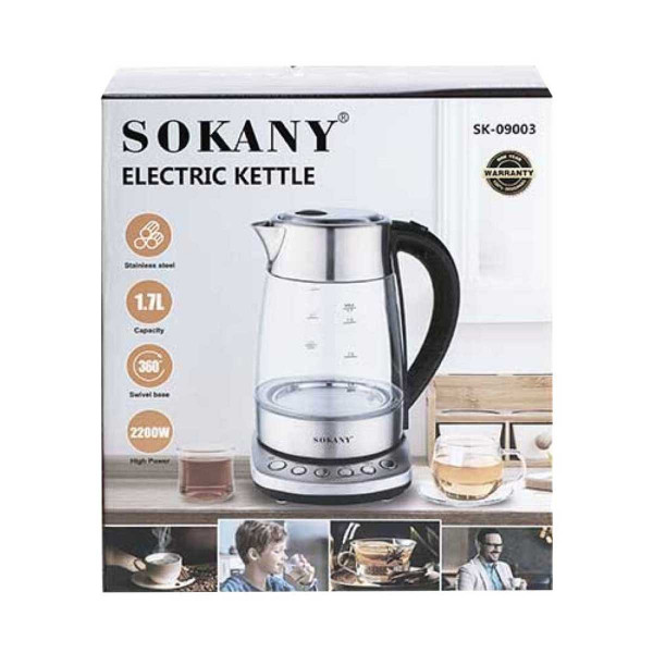 Електрочайник скляний 1.7 л 2200 Вт Sokany