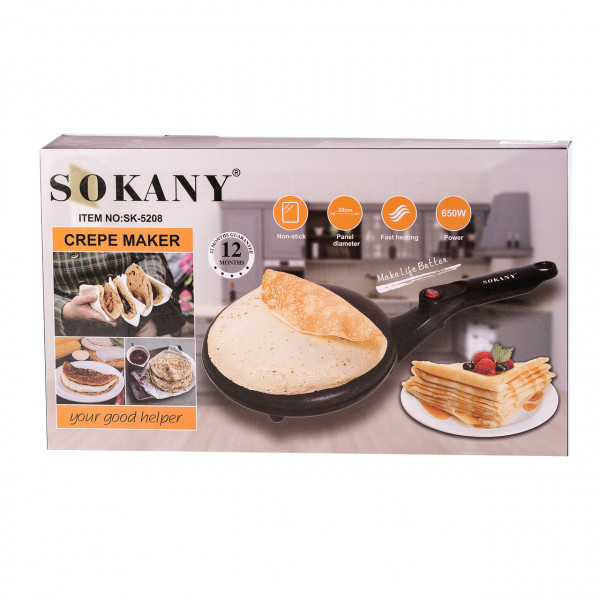Сковорода блинница электрическая с антипригарным покрытием диаметр 20 см Sokany 650 Вт
