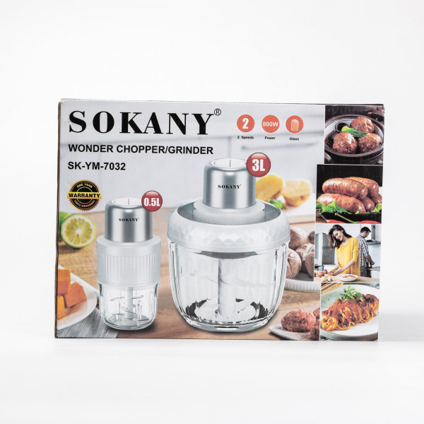 Чоппер измельчитель набор 2в1 с чашами 0.5 и 3 литра Sokany 2 скорости 800 Вт многофункциональная мясорубка