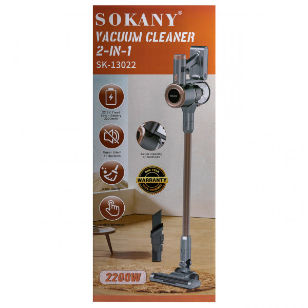 Пилосос на акумуляторі вертикальний ручний Sokany 2200 Вт бездротовий для сухого прибирання 2 швидкості