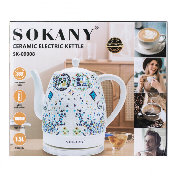Білий електричний чайник 1,5 літра електричний чайник Sokany чайний чайник безшумний