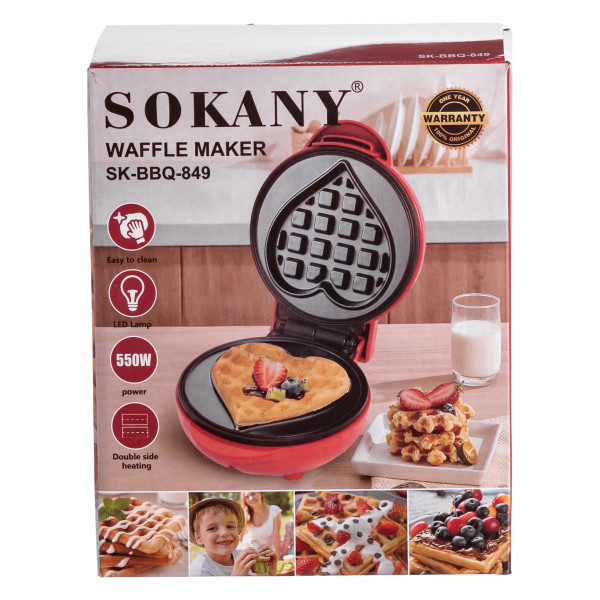 Вафельница для бельгийских вафель 550 Вт с антипригарным покрытием Sokany SK-BBQ-849