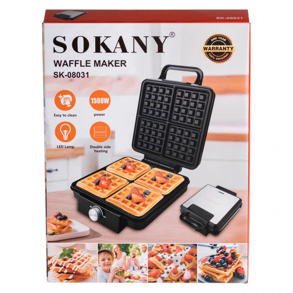 Вафельница на 4 вафли бельгийских с антипригарным покрытием Sokany SK-08031